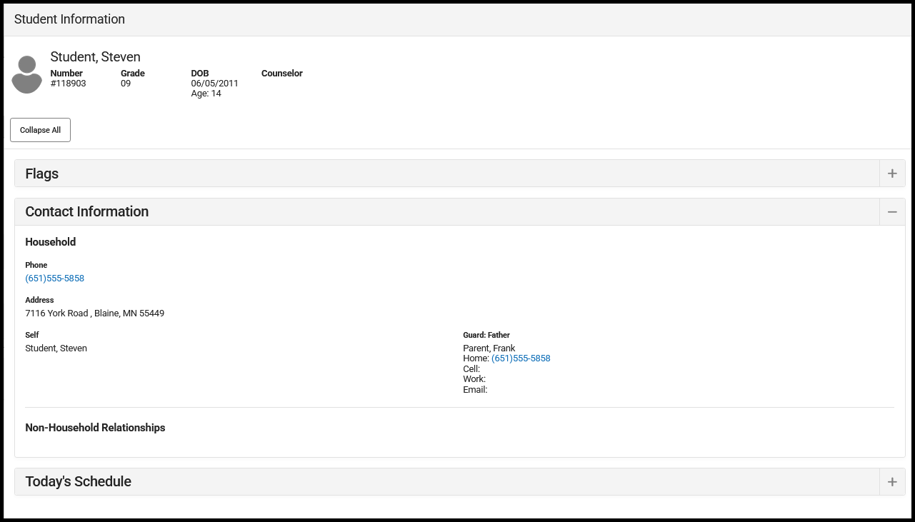 Screenshot of the Contact Information card, viewable on the Side Panel. 