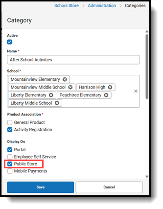 screenshot of public store checkbox in categories