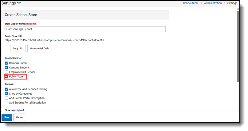 screenshot of public store checkbox in settings