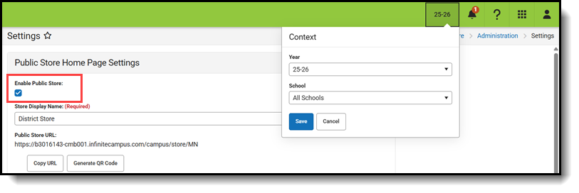 screenshot of public store checkbox