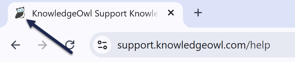 Screenshot of a browser tab with an arrow pointing to the favicon to the left of the browser tab title