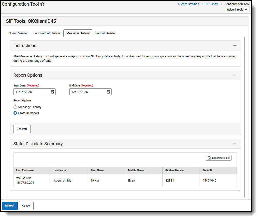 Screenshot of State ID Update Summary.