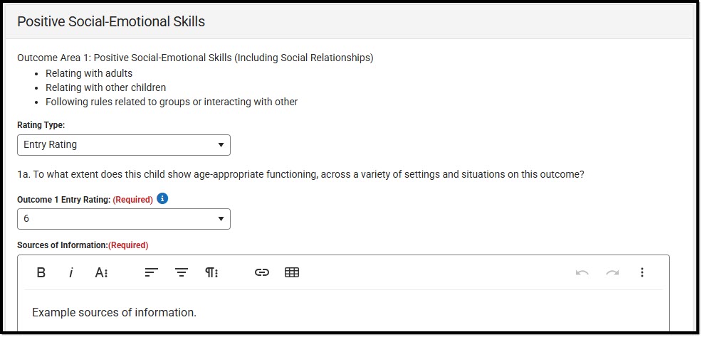 Screenshot of the Positive Social-Emotional Skills Detail Screen.