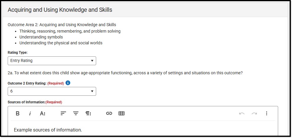Screenshot of the Acquiring and Using Knowledge and Skills Detail Screen.