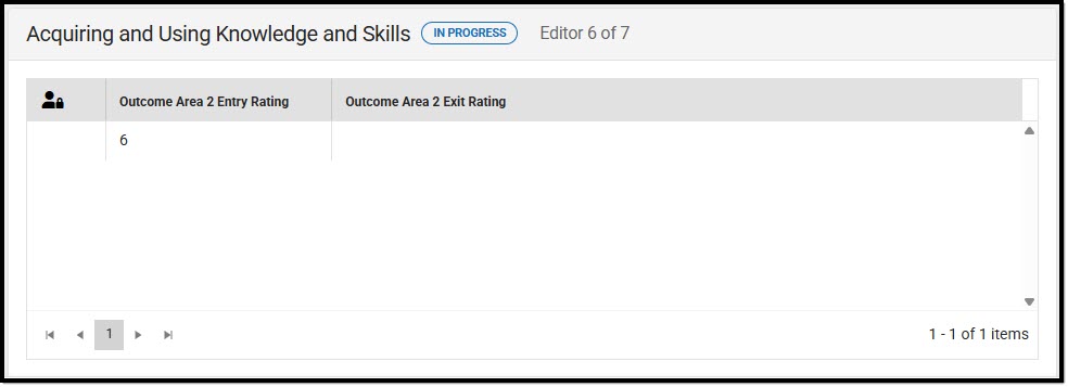 Screenshot of the Acquiring and Using Knowledge and Skills List Screen.