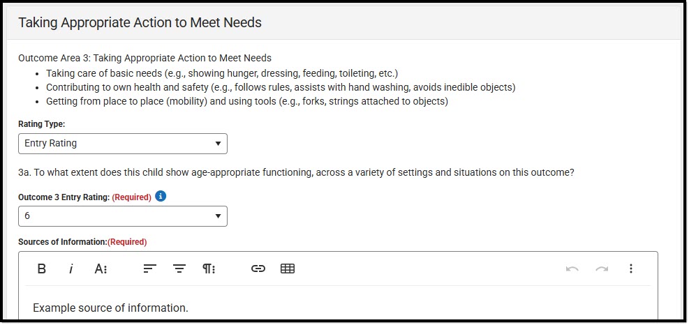 Screenshot of the Taking Appropriate Action to Meet Needs Detail Screen.
