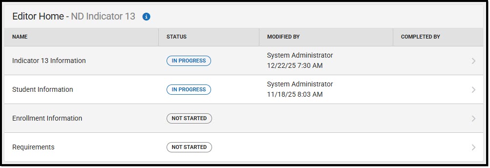 Screenshot of the Indicator 13 Editor Home.
