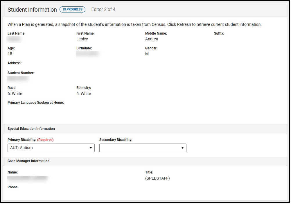 Screenshot of the Student Information Editor.