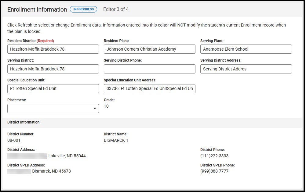 Screenshot of the Enrollment Information Editor.