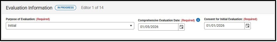 Screenshot of the Evaluation Information Editor.