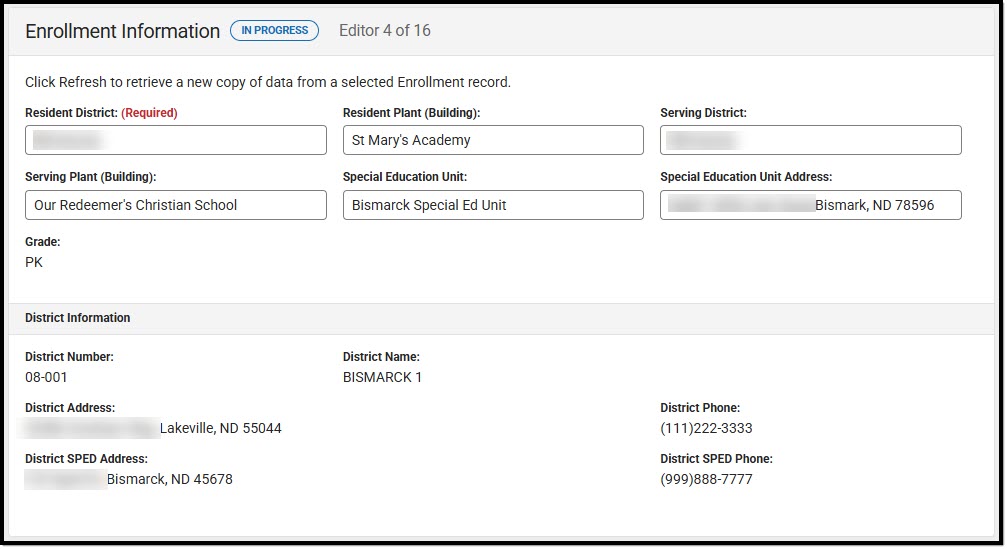 Screenshot of the  Enrollment Information Editor.