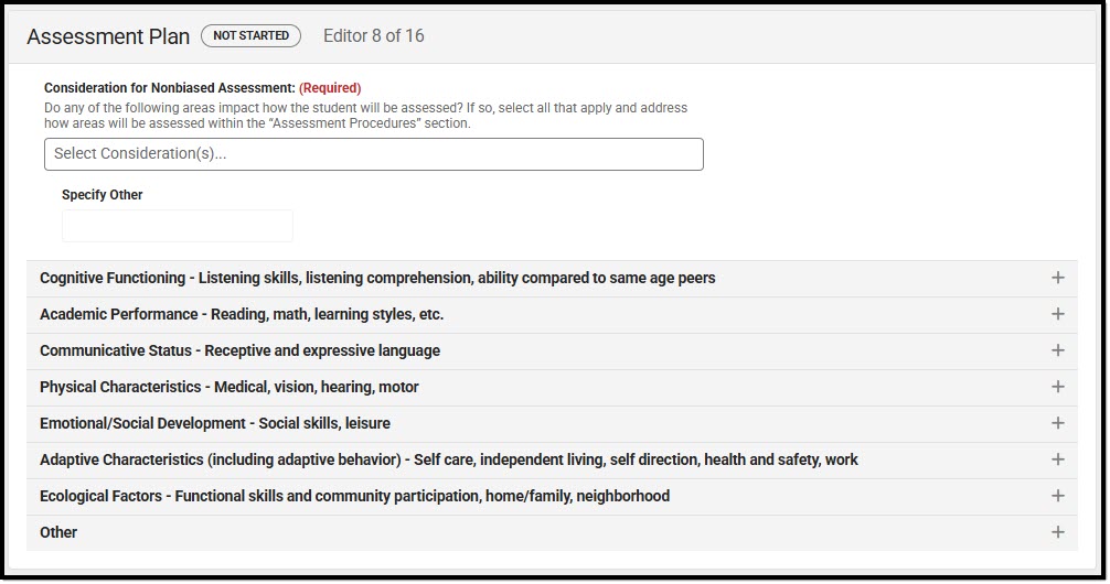 Screenshot of the Assessment Plan Editor.