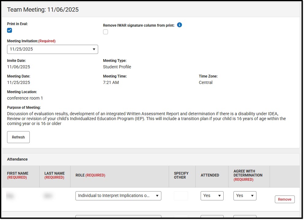 Screenshot of the Meeting Attendance Detail Screen.