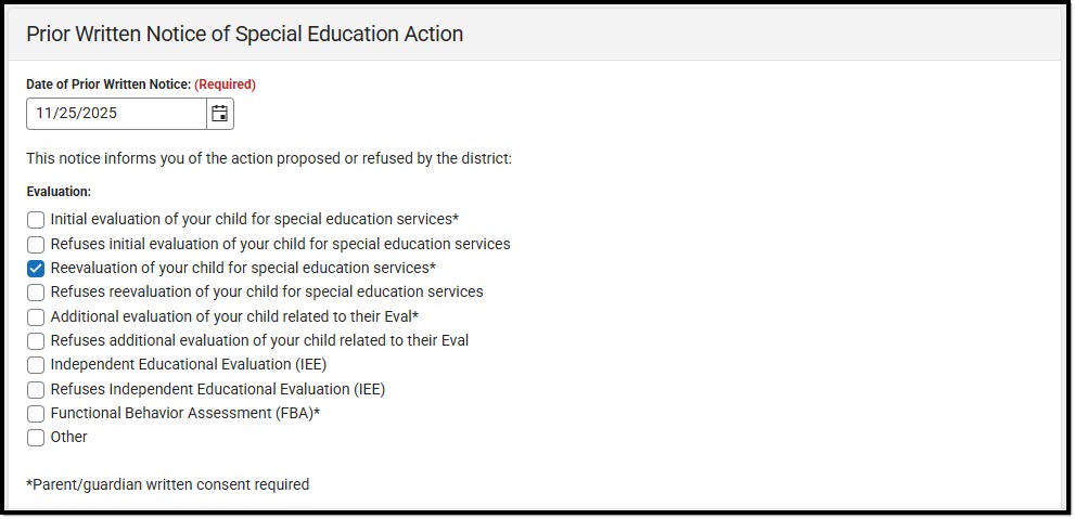 Screenshot of the Prior Written Notice Detail Screen.