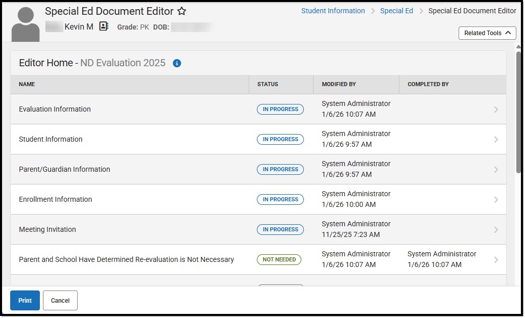 Screenshot of the Evaluation Editor Home.