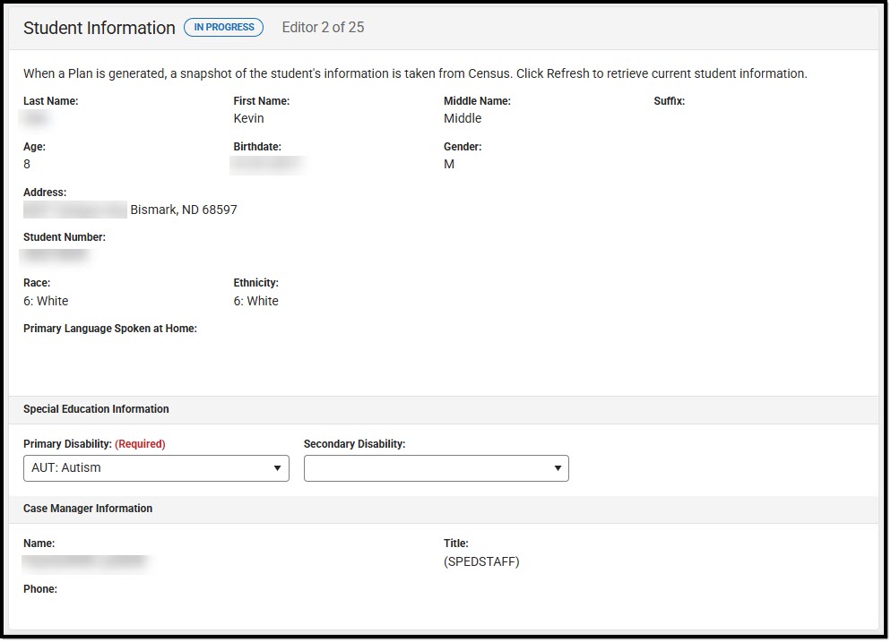 Screenshot of the Student Information Editor.'