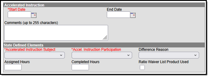 Screenshot of the Accelerated Instruction Fields.