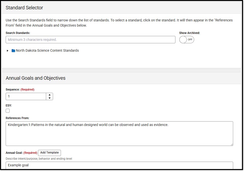 Screenshot of the Annual Goals and Objectices Detail Screen.