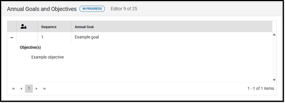 Screenshot of the Annual Goals and Objectives List Screen.