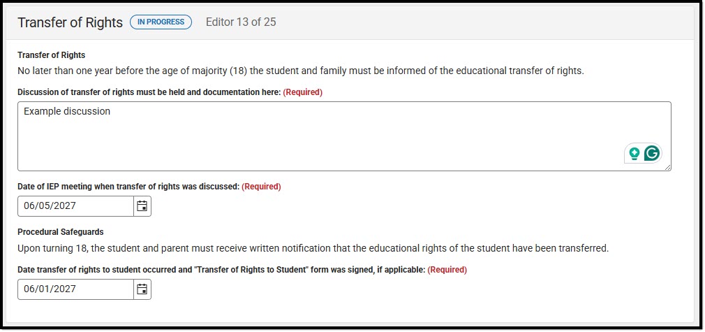 Screenshot of the Transfer of Rights Editor. 