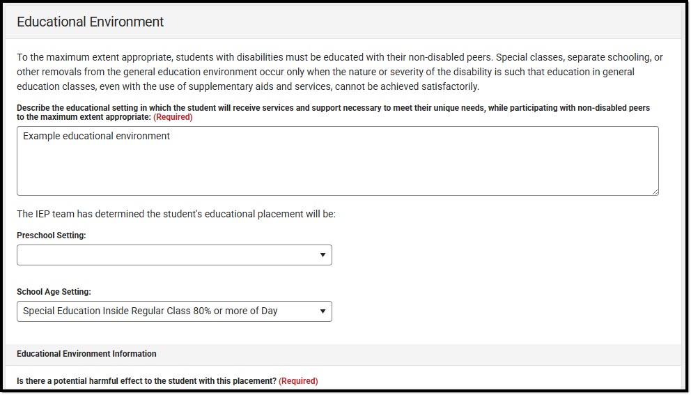 Screenshot of the Educational Environment Detail Screen.