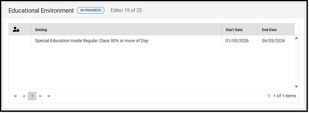 Screenshot of the Educational Environment List Screen.