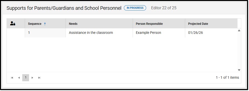 Screenshot of the Supports for Parent/Guardian and School Personnel List Screen.