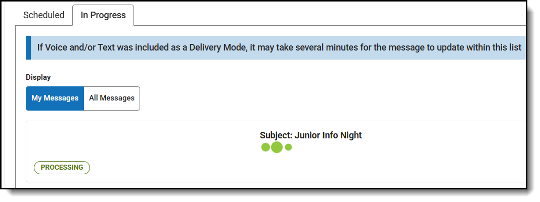 screenshot of a sent message processing