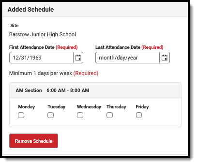 Screenshot of the Added Schedule Editor. 