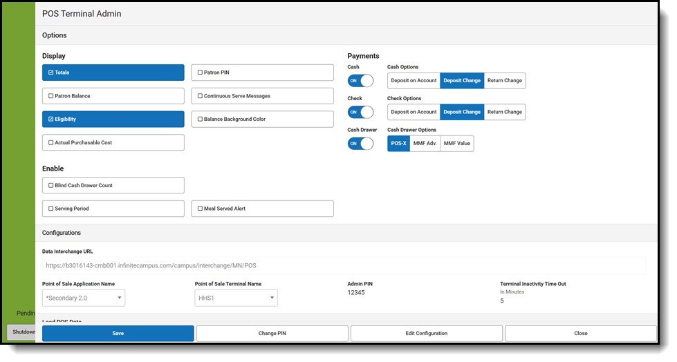 Screenshot of Terminal Options.
