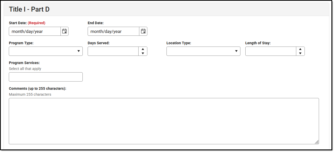 Screenshot of the North Dakota Title I Part D Detail Editor