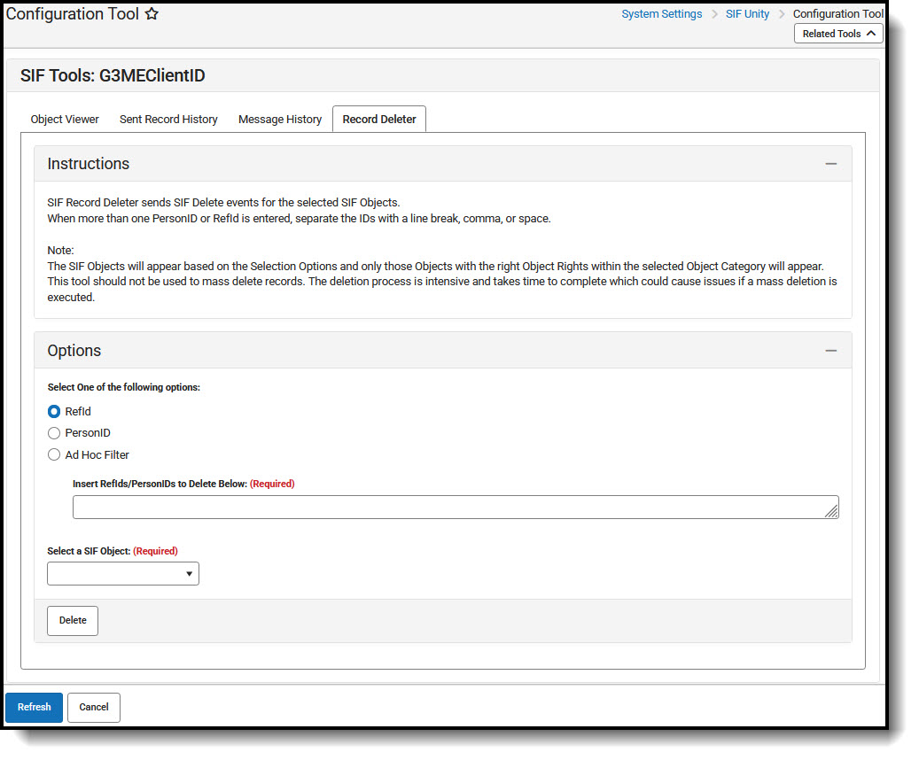 Screenshot of SIF Record Deleter tool.