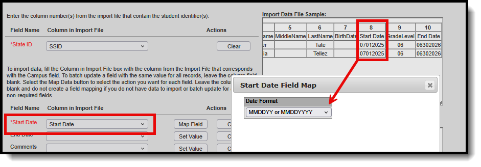 Screenshot of the Mapped Date Value Entry