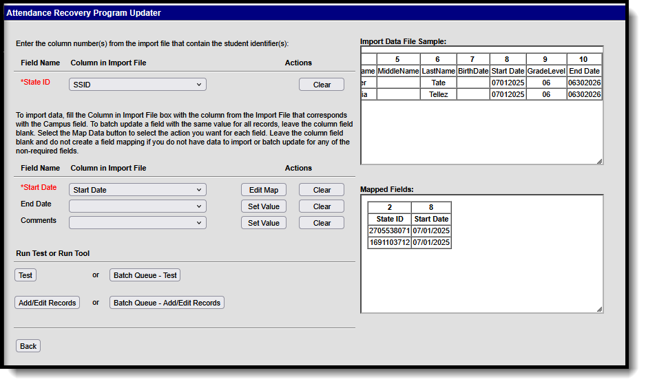 Screenshof of the FSPU when all required fields are mapped. 