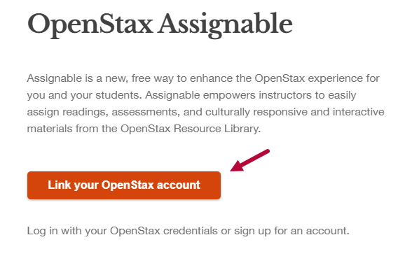 Arrow pointing to the Link your OpenStax account.