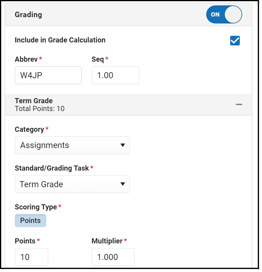 Screenshot of assignment Grading information.&nbsp;