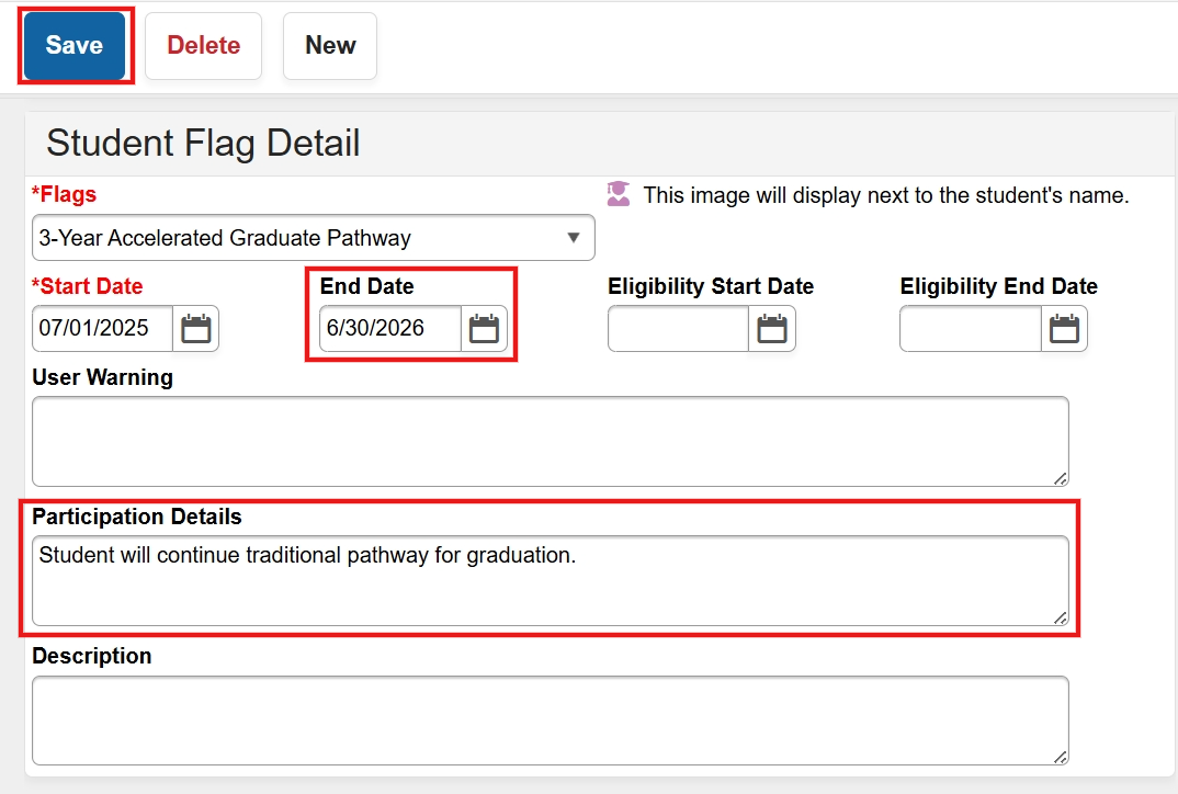 Ending 3-year accelerated graduate flag.