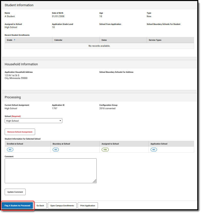 Screenshot showing how to flag a student as processed.