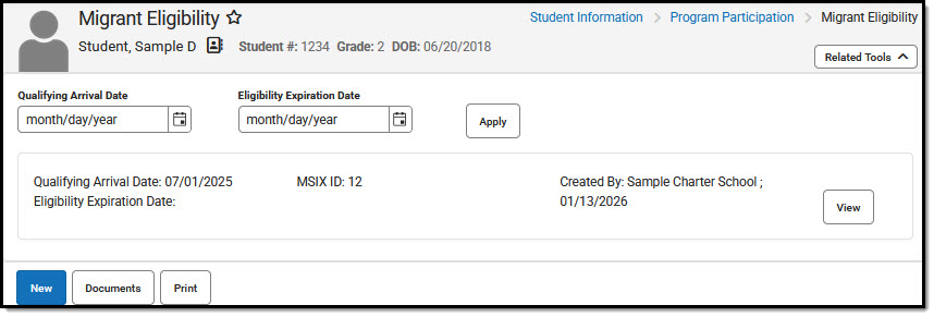 Screenshot of the migrant tool.