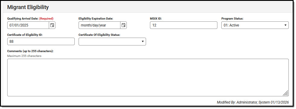 Screenshot of migrant eligibility editor.