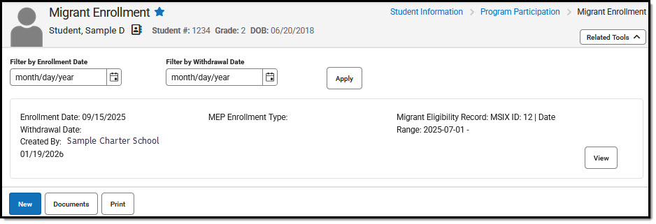 Screenshot of the migrant tool.