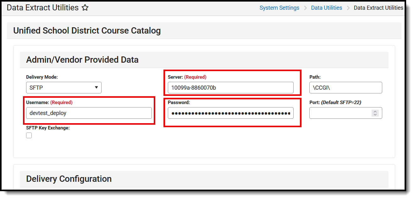 Screenshot of the Vendor Provided Data fields. 
