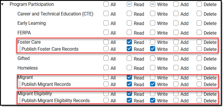 Screenshot of subrights needed in order to publish records.