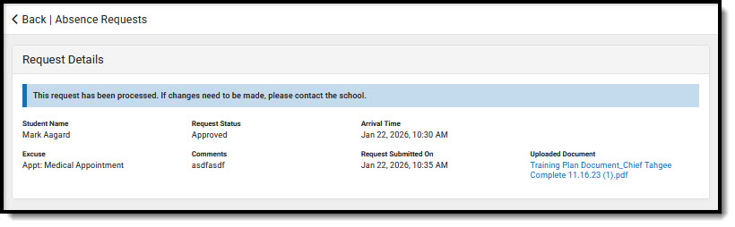 Screenshot of Request Details