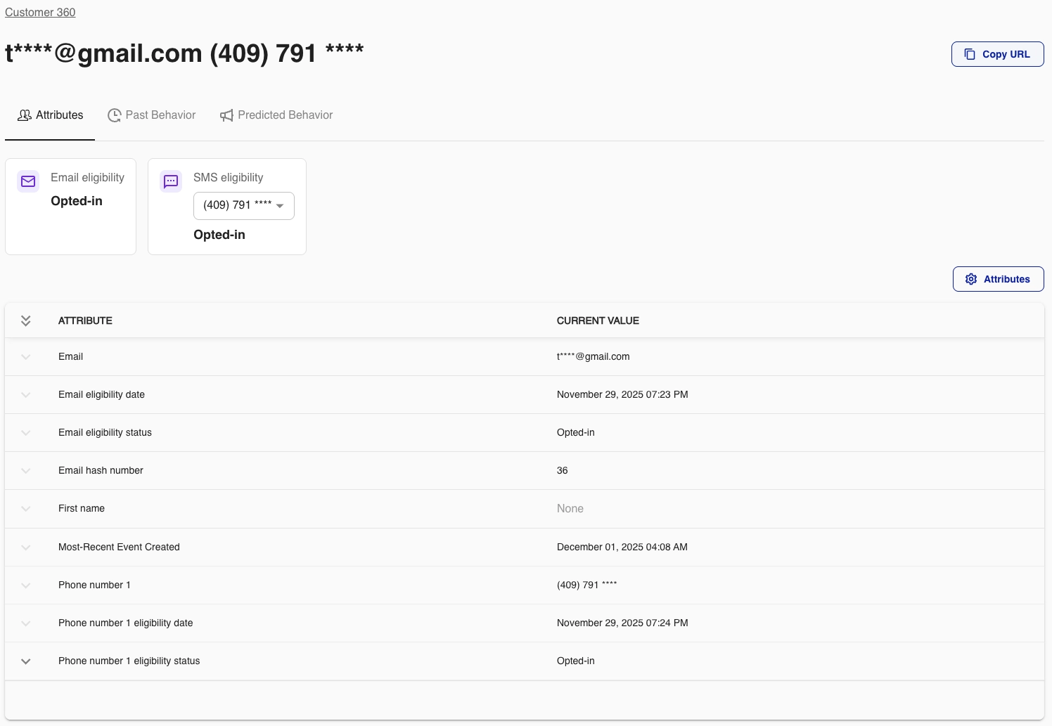 Attributes page in Customer 360.
