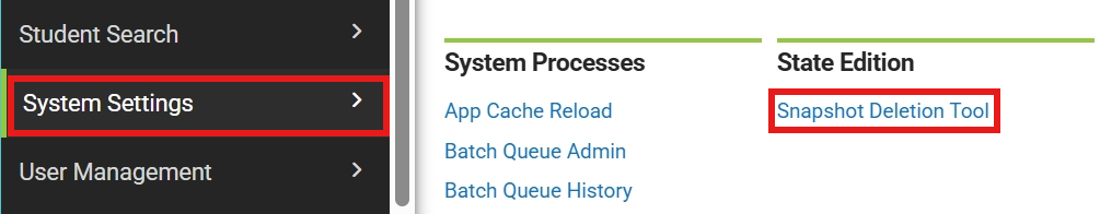 menu navigation to system settings snapshot deletion tool
