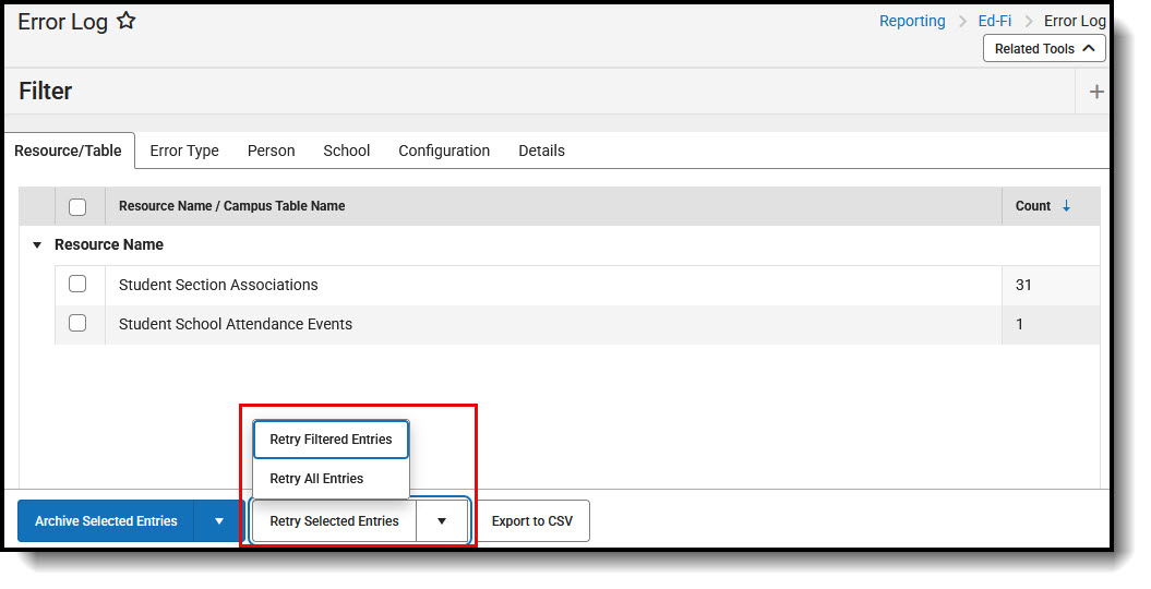 Screenshot of Retry Errors.