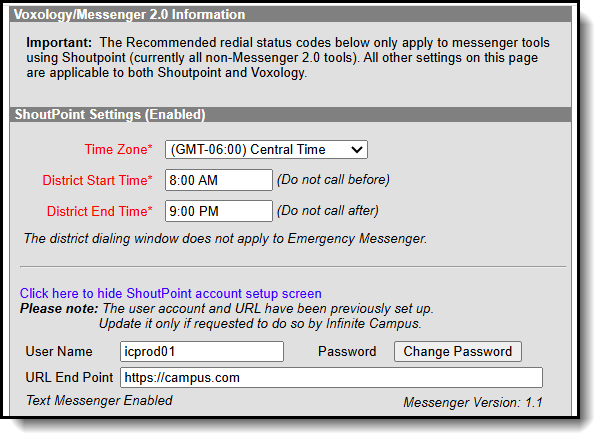 screenshot of the shoutpoint settings.