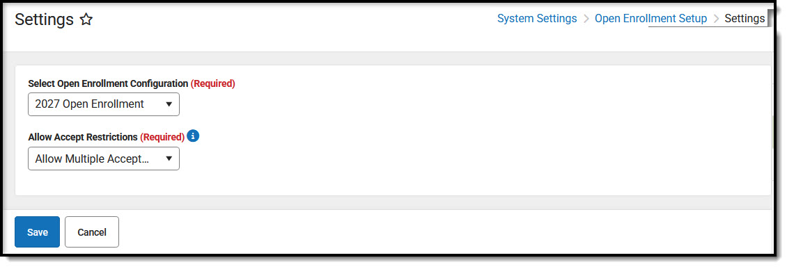 Screenshot of the Open Enrollment Settings Editor