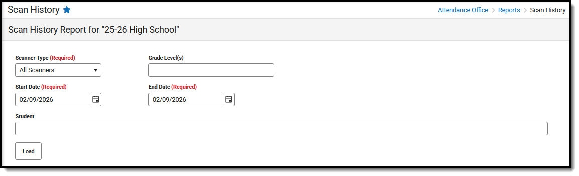 Screenshot of the Scan History Report editor